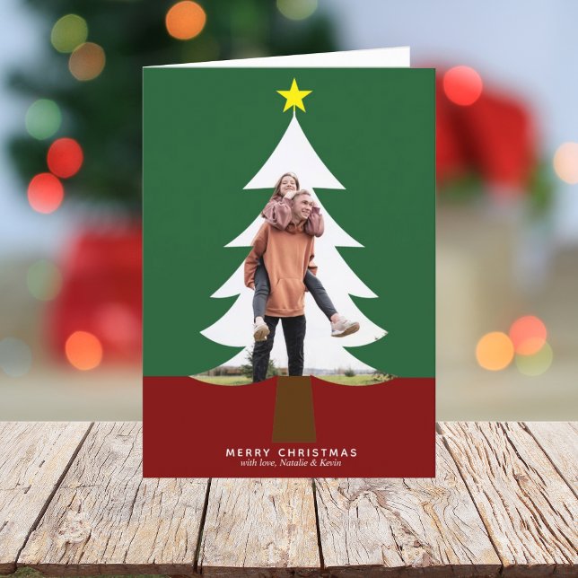 Cartes Pour Fêtes Annuelles Photo sapin de Noël découpée Vert Vert Vert Rouge  (Créateur téléchargé)