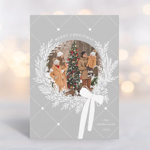 Cartes Pour Fêtes Annuelles Photo Silver Grey & White Christmas Wreath Photo