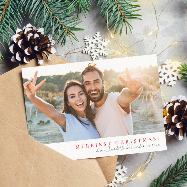 Cartes Pour Fêtes Annuelles PHOTO SIMPLE 2023 joyeux Noël calligraphie rouge (Créateur téléchargé)