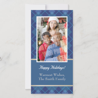 Cartes Pour Fêtes Annuelles Photo simple à motifs de losanges bleue