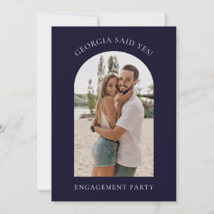 Cartes Pour Fêtes Annuelles Photo simple moderne fête d'engagement bleu foncé