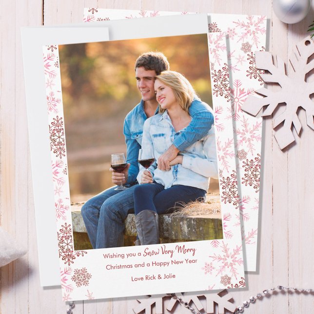 Cartes Pour Fêtes Annuelles Photo Snow Very Joyeux Script Fléau de neige rouge (Créateur téléchargé)