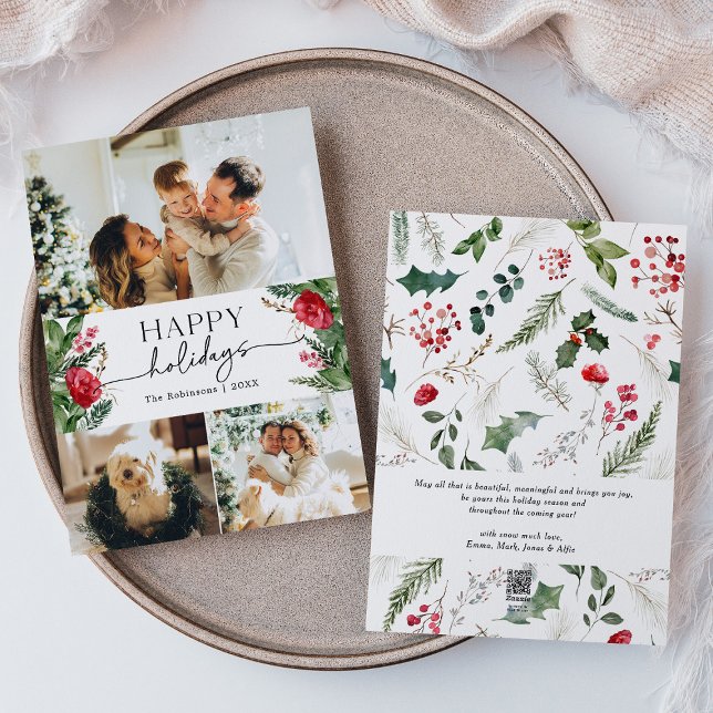 Cartes Pour Fêtes Annuelles Photo sur mesure de la botanique d'hiver moderne (Créateur téléchargé)