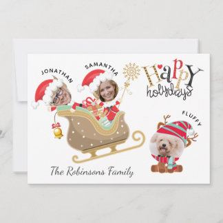 Cartes Pour Fêtes Annuelles Photo sympa Père Noël Famille Chien Reindeer Xmas