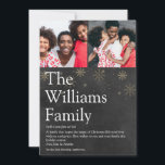 Cartes Pour Fêtes Annuelles Photo Tableau Familial Définition Noël<br><div class="desc">Partagez la définition de votre famille de ce que signifie pour vous la saison des fêtes de Noël avec ces élégantes cartes de fêtes bohèmes. Présentant vos photos et message spéciaux dans une typographie moderne sur des flocons de neige dorés sur fond de tableau noir. Conçu par Thisisnotme©</div>