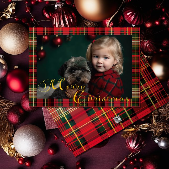 Cartes Pour Fêtes Annuelles Photo Tartan Plaid Noël (Beautiful Christmas Red and Green Tartan 'Merry Christmas' Photo Holiday Card)