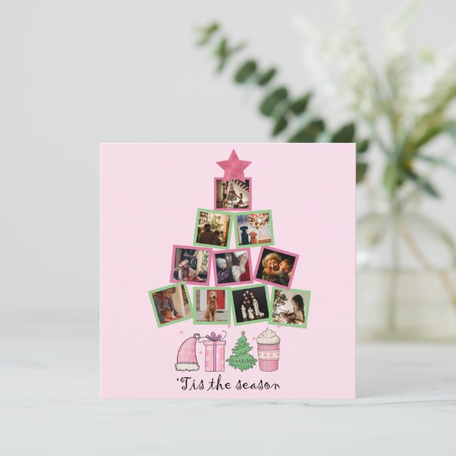 Cartes Pour Fêtes Annuelles Photo Tis Season Pink & Green Christmas (Debout devant)