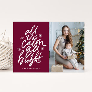 Cartes Pour Fêtes Annuelles Photo "Tout est calme, tout est brillant" écrit à