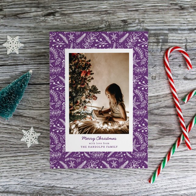 Cartes Pour Fêtes Annuelles Photo Verdure de Noël (Plum) (Créateur téléchargé)