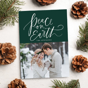 Cartes Pour Fêtes Annuelles Photo vert avec écriture manuscrite Peace On Earth