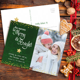 Cartes Pour Fêtes Annuelles Photo Vert Joyeux Clair Écriture Étoile Paillettes