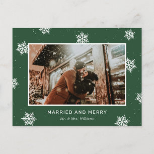 Cartes Pour Fêtes Annuelles Photo vert Mariés et Gai Nouvellement Mariés