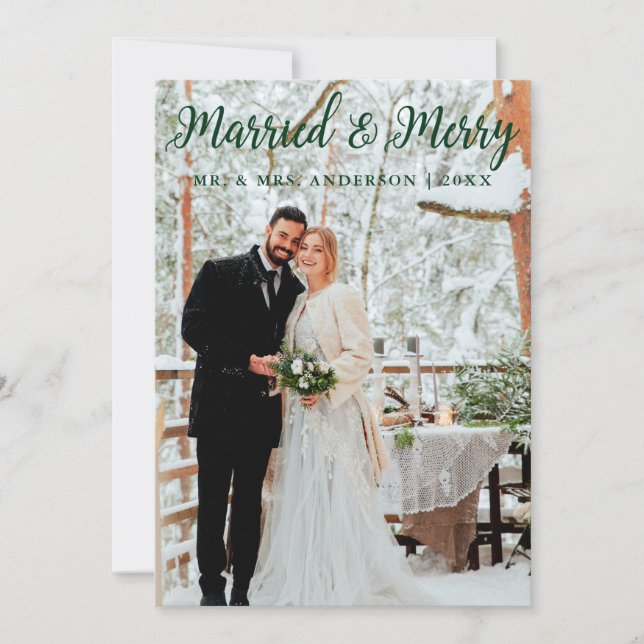 Cartes Pour Fêtes Annuelles Photo verte du Mariage marié et joyeux (Devant)