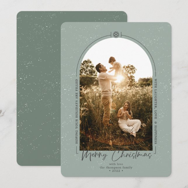Cartes Pour Fêtes Annuelles Photo verte moderne Geometric Merry Christmas (Devant / Derrière)