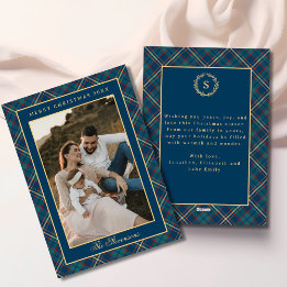 Cartes Pour Fêtes Annuelles Photo Vintage Plaid bleu classique Noël