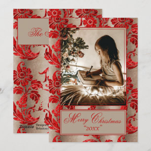 Cartes Pour Fêtes Annuelles Photo Vintage Red Damask Holiday