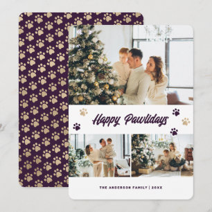 Cartes Pour Fêtes Annuelles Photo Violet Or Joyeux Pawlidays