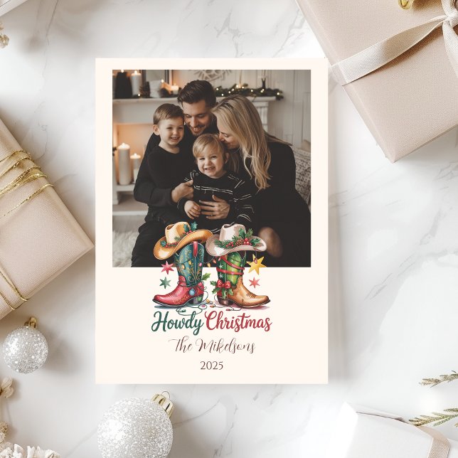 Cartes Pour Fêtes Annuelles Photo Western Cowboy Boots Rustic Howdy Christmas (Créateur téléchargé)