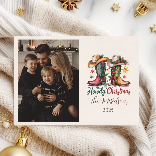 Cartes Pour Fêtes Annuelles Photo Western Cowboy Boots Rustic Howdy Christmas (Créateur téléchargé)