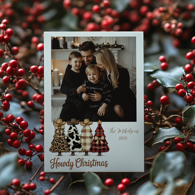 Cartes Pour Fêtes Annuelles Photo Western Cowgirl Plaid Leopard Christmas (Créateur téléchargé)