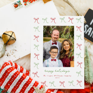 Cartes Pour Fêtes Annuelles Photo Whimsical Green & Red Hand Drawing Bows Fram