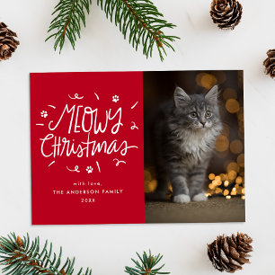 Cartes Pour Fêtes Annuelles Photo Whimsical Meowy Christmas Red Cat