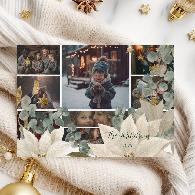 Cartes Pour Fêtes Annuelles Photo White Poinsettia Fête (Créateur téléchargé)