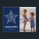 Cartes Pour Fêtes Annuelles Photo Wishes Beach Navy Blue Family<br><div class="desc">Christmas holiday postcards in a navy blue beach design Warm Wishes. Add your photo,  message and names to the front side of postcard and your return address and additional greeting to the back. If you need help cropping your photo or have a custom request,  contact me. Je t'aide !</div>