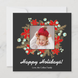 Cartes Pour Fêtes Annuelles Photocard Festive et élégante Poinsettias Rouge