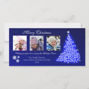 Cartes Pour Fêtes Annuelles Photocarte de l'arbre du flocon de neige (saphir)