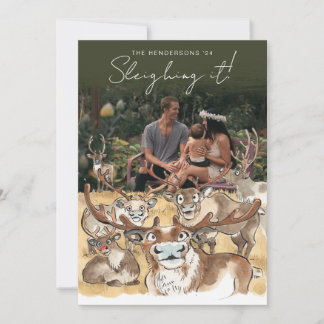 Cartes Pour Fêtes Annuelles Photocarte de Noël Renne de Noël Vert forêt