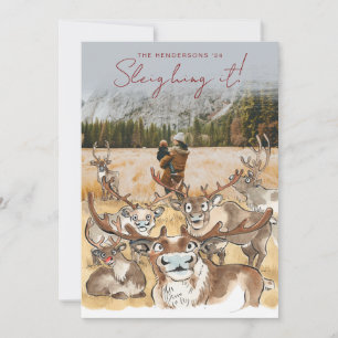 Cartes Pour Fêtes Annuelles Photocarte de vacances de Renne de Noël Gris
