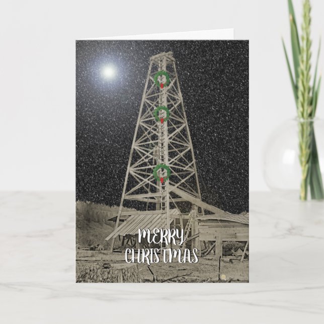 CARTES POUR FÊTES ANNUELLES PHOTOGRAPHIE ANCIENNE DE FOREURS DE PUITS PÉTROLIE (Devant)