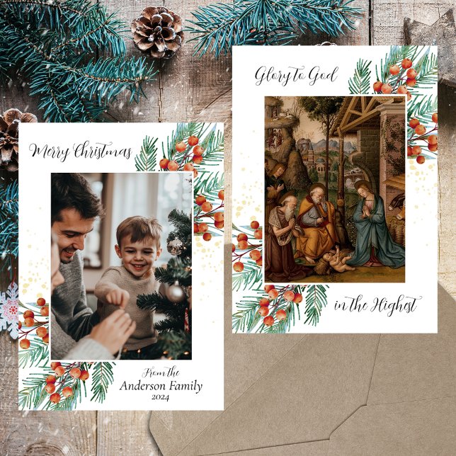 Cartes Pour Fêtes Annuelles Photographie de la crèche religieuse chrétienne de (Religious Christian Catholic Christmas Nativity Scene Bethlehem Holy Family Photo Holiday Card)