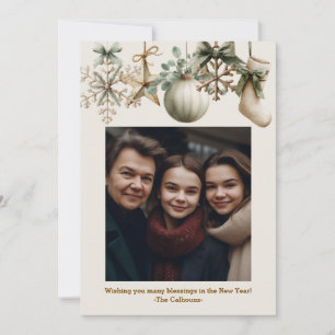 Cartes Pour Fêtes Annuelles Photographie de Noël à flocon de neige en bois aqu