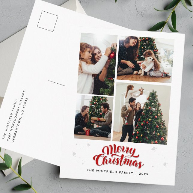 Cartes Pour Fêtes Annuelles Photographie de Noël en famille Typographie (Family Christmas Photo Collage Typography Holiday Postcard)