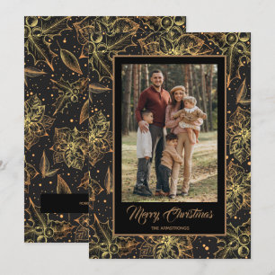 Cartes Pour Fêtes Annuelles Photographie de Noël noir aux poinsettias dorés