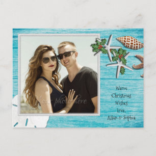 Cartes Pour Fêtes Annuelles Photographie de Noël Tropical de Bois Dérivé Bleu