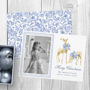 Cartes Pour Fêtes Annuelles Photographie de Renne Chinoiserie Aquarelle Bleue