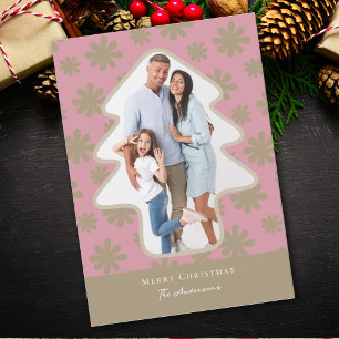 Cartes Pour Fêtes Annuelles Photographie en forme de pin rose et or Floral