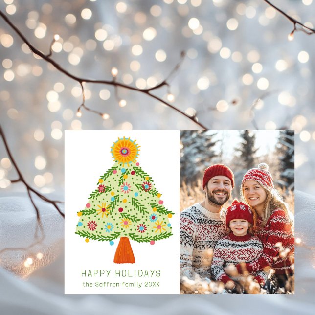 Cartes Pour Fêtes Annuelles Photographie PERSONNALISÉE de l'arbre de Noël Whim (Whimsical Folk Christmas Tree CUSTOM PHOTO Holiday Card
)