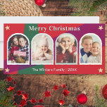 Cartes Pour Fêtes Annuelles Photos d'arche Lumineuses Personnalisées Fête<br><div class="desc">Envoyez des vœux de vacances lumineux et festifs à vos amis et à votre famille avec cette carte photo saisissante. Avec quatre de vos photos préférées dans des cadres en forme d'arche, la carte colorée peut être personnalisée avec votre/vos nom(s) et l'année. Avec un message 'Joyeux Noël' en haut et...</div>