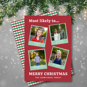 Cartes Pour Fêtes Annuelles Photos de famille amusants Rouge Vert à carreaux M