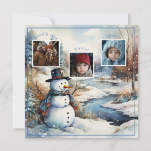 Cartes Pour Fêtes Annuelles Photos de famille Bonhomme de neige Hiver Rivière 