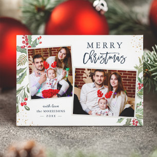 Cartes Pour Fêtes Annuelles Photos de famille de Noël de baies d'hiver multico