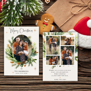 Cartes Pour Fêtes Annuelles Photos de famille multiples Feuilles verts Joyeux