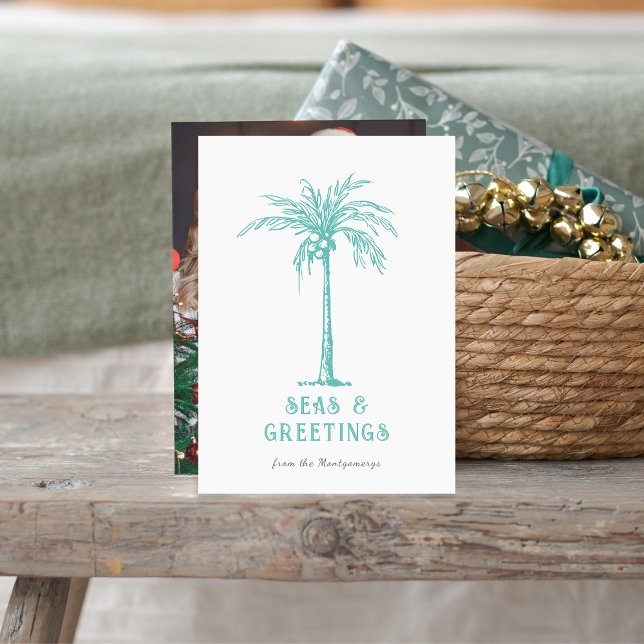 Cartes Pour Fêtes Annuelles Photos de Noël de Palm Seas Tropical et Salut (Tropical Palm Seas and Greetings Christmas Photo Holiday Card)