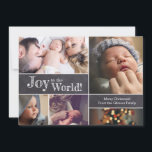 Cartes Pour Fêtes Annuelles Photos de Noël personnalisées Joie au monde<br><div class="desc">Personnalisé ce collage de voeux de Noël bébé/carte de faire-part avec vos photos préférées. La carte est parfaite pour exprimer votre enthousiasme en annonçant la naissance de votre premier bébé et envoyer vos voeux de Noël à votre famille. Avec les mots "Joy to the world" sur un arrière - plan...</div>