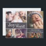 Cartes Pour Fêtes Annuelles Photos de Noël personnalisées Joie au monde<br><div class="desc">Personnalisé ce collage de voeux de Noël bébé/carte de faire-part avec vos photos préférées. La carte est parfaite pour exprimer votre enthousiasme en annonçant la naissance de votre premier bébé et envoyer vos voeux de Noël à votre famille. Avec les mots "Joy to the world" sur un arrière - plan...</div>