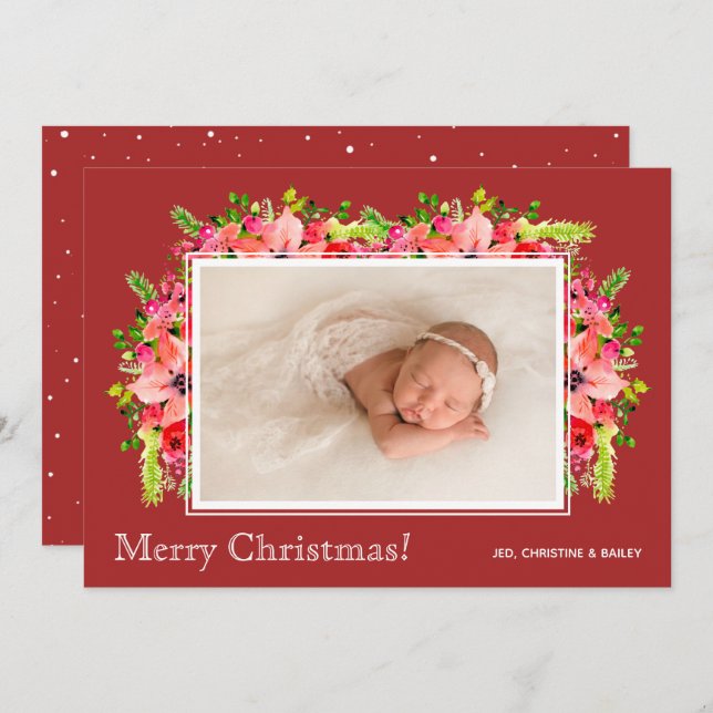 Cartes Pour Fêtes Annuelles Photos de Noël Poinsettias Annonces de naissance (Devant / Derrière)